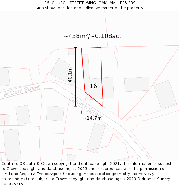 16, CHURCH STREET, WING, OAKHAM, LE15 8RS: Plot and title map