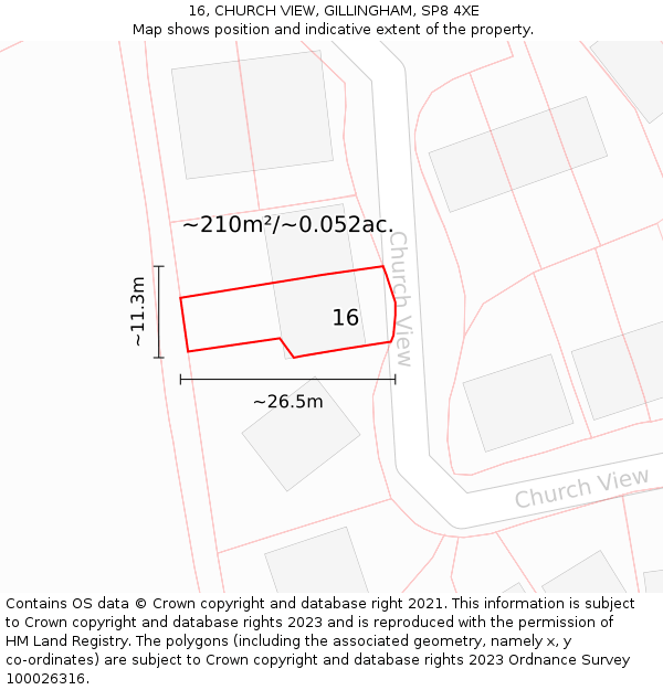 16, CHURCH VIEW, GILLINGHAM, SP8 4XE: Plot and title map