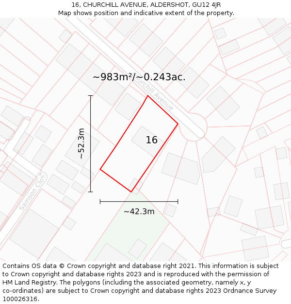 16, CHURCHILL AVENUE, ALDERSHOT, GU12 4JR: Plot and title map