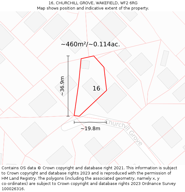 16, CHURCHILL GROVE, WAKEFIELD, WF2 6RG: Plot and title map