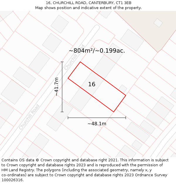 16, CHURCHILL ROAD, CANTERBURY, CT1 3EB: Plot and title map