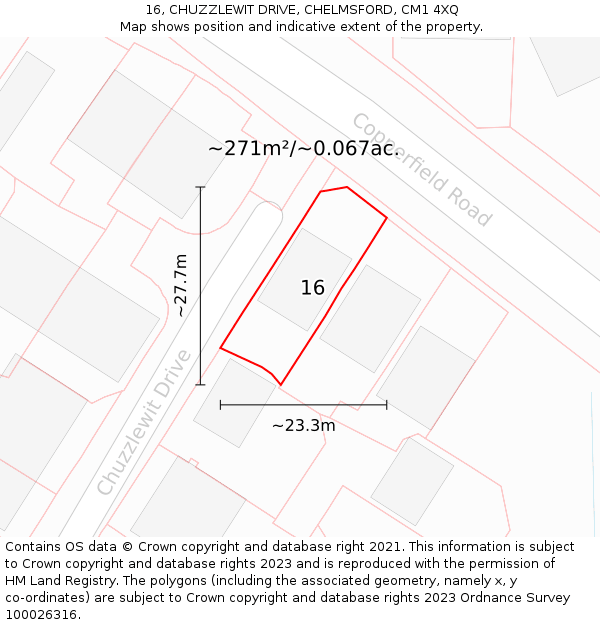 16, CHUZZLEWIT DRIVE, CHELMSFORD, CM1 4XQ: Plot and title map