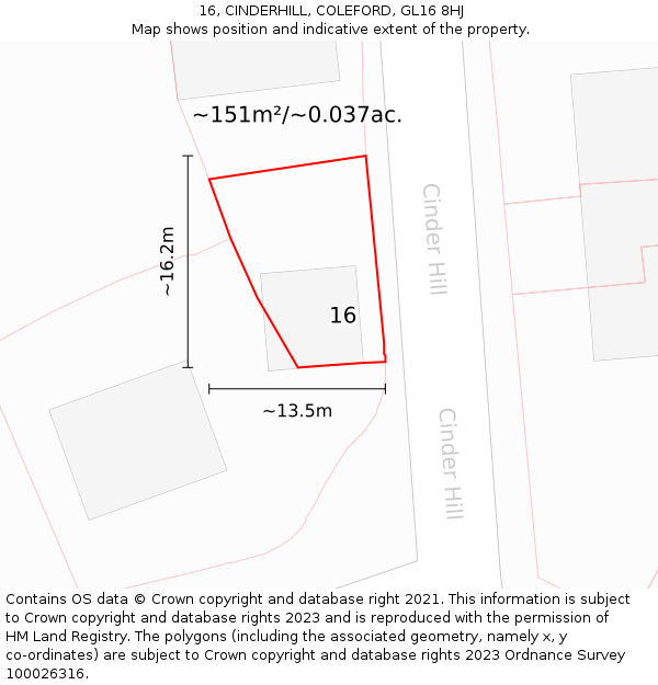 16, CINDERHILL, COLEFORD, GL16 8HJ: Plot and title map