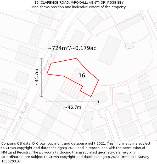 16, CLARENCE ROAD, WROXALL, VENTNOR, PO38 3BY: Plot and title map