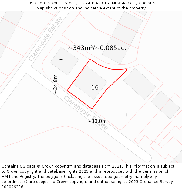 16, CLARENDALE ESTATE, GREAT BRADLEY, NEWMARKET, CB8 9LN: Plot and title map