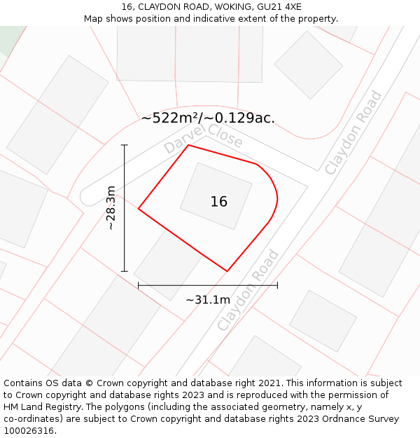 16, CLAYDON ROAD, WOKING, GU21 4XE: Plot and title map