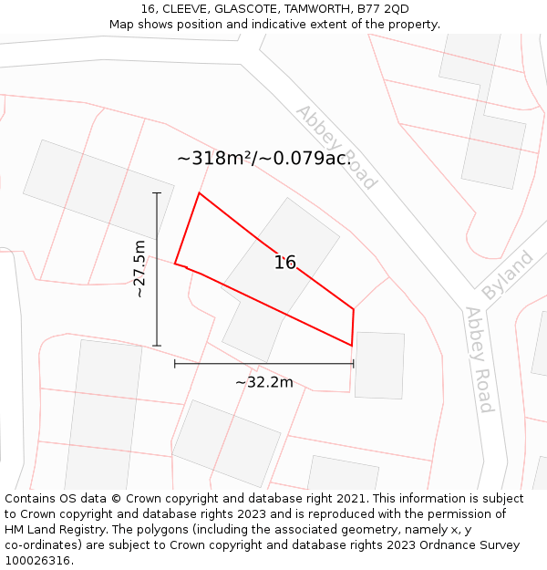 16, CLEEVE, GLASCOTE, TAMWORTH, B77 2QD: Plot and title map