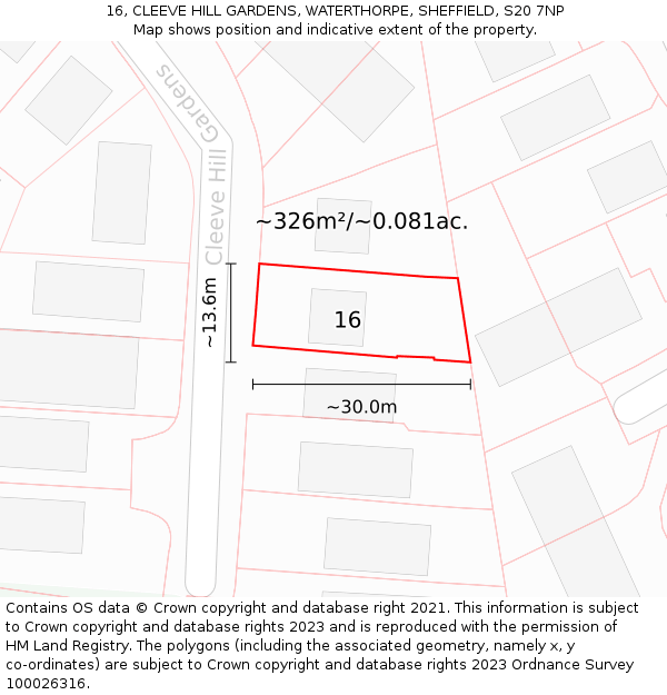 16, CLEEVE HILL GARDENS, WATERTHORPE, SHEFFIELD, S20 7NP: Plot and title map