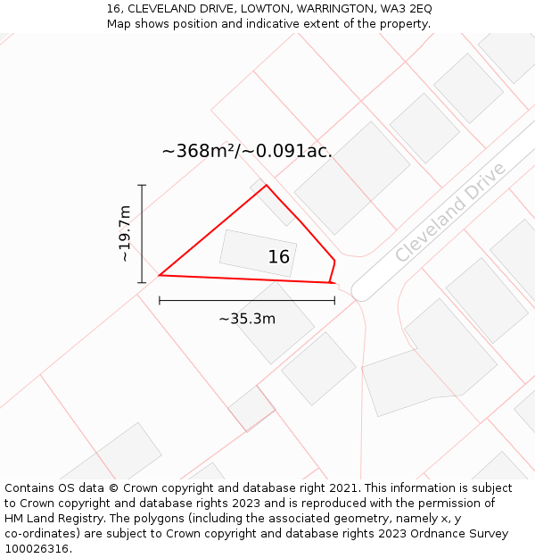 16, CLEVELAND DRIVE, LOWTON, WARRINGTON, WA3 2EQ: Plot and title map