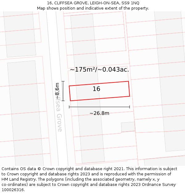 16, CLIFFSEA GROVE, LEIGH-ON-SEA, SS9 1NQ: Plot and title map