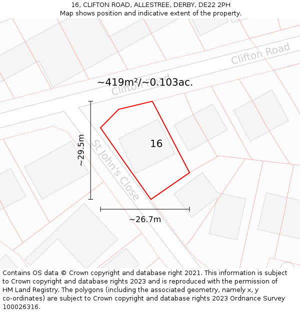 16, CLIFTON ROAD, ALLESTREE, DERBY, DE22 2PH: Plot and title map