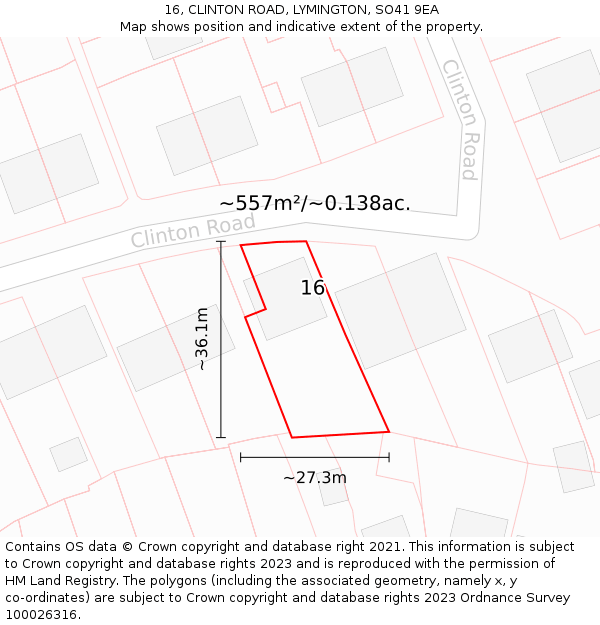 16, CLINTON ROAD, LYMINGTON, SO41 9EA: Plot and title map