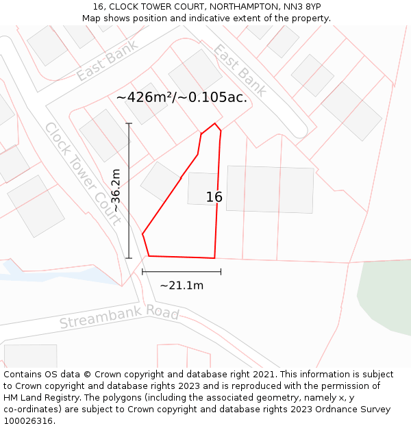 16, CLOCK TOWER COURT, NORTHAMPTON, NN3 8YP: Plot and title map