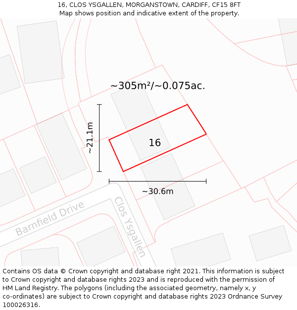 16, CLOS YSGALLEN, MORGANSTOWN, CARDIFF, CF15 8FT: Plot and title map