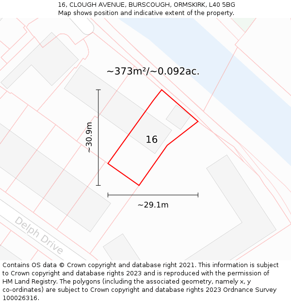 16, CLOUGH AVENUE, BURSCOUGH, ORMSKIRK, L40 5BG: Plot and title map