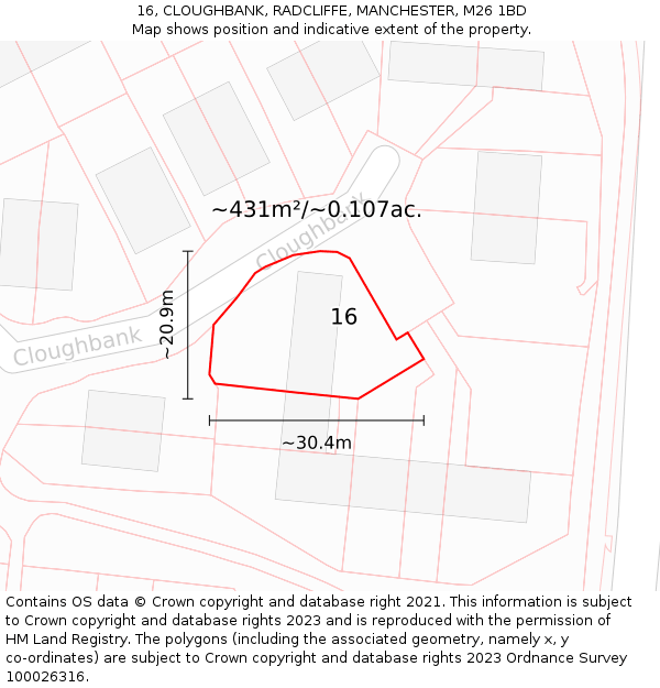 16, CLOUGHBANK, RADCLIFFE, MANCHESTER, M26 1BD: Plot and title map