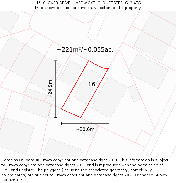 16, CLOVER DRIVE, HARDWICKE, GLOUCESTER, GL2 4TG: Plot and title map