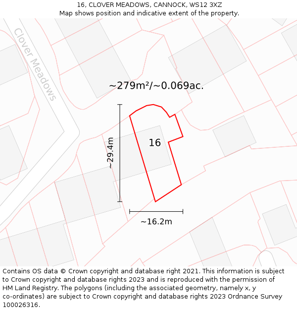 16, CLOVER MEADOWS, CANNOCK, WS12 3XZ: Plot and title map