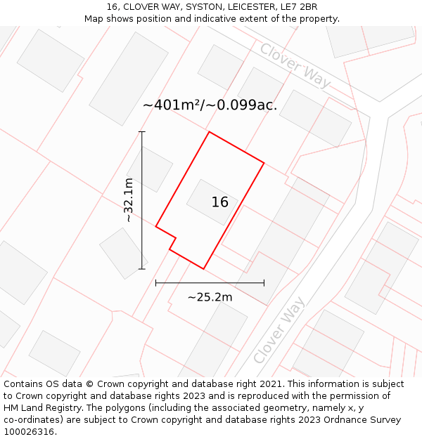 16, CLOVER WAY, SYSTON, LEICESTER, LE7 2BR: Plot and title map