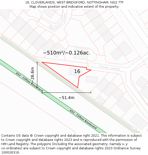 16, CLOVERLANDS, WEST BRIDGFORD, NOTTINGHAM, NG2 7TF: Plot and title map