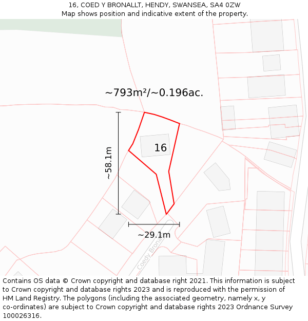 16, COED Y BRONALLT, HENDY, SWANSEA, SA4 0ZW: Plot and title map