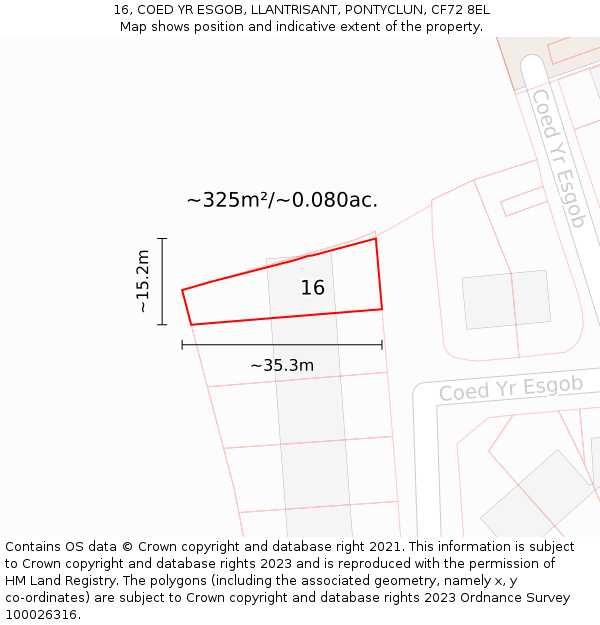 16, COED YR ESGOB, LLANTRISANT, PONTYCLUN, CF72 8EL: Plot and title map