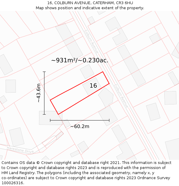 16, COLBURN AVENUE, CATERHAM, CR3 6HU: Plot and title map