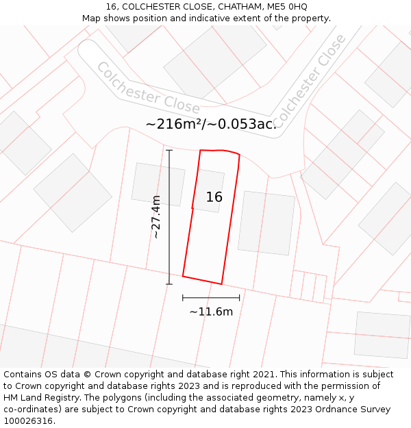 16, COLCHESTER CLOSE, CHATHAM, ME5 0HQ: Plot and title map