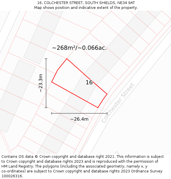 16, COLCHESTER STREET, SOUTH SHIELDS, NE34 9AT: Plot and title map