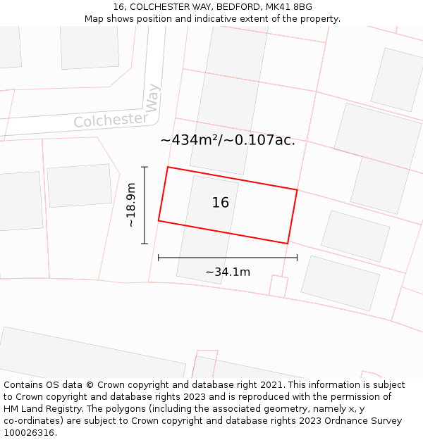 16, COLCHESTER WAY, BEDFORD, MK41 8BG: Plot and title map