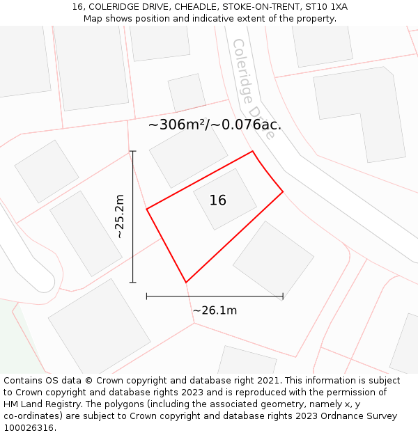 16, COLERIDGE DRIVE, CHEADLE, STOKE-ON-TRENT, ST10 1XA: Plot and title map