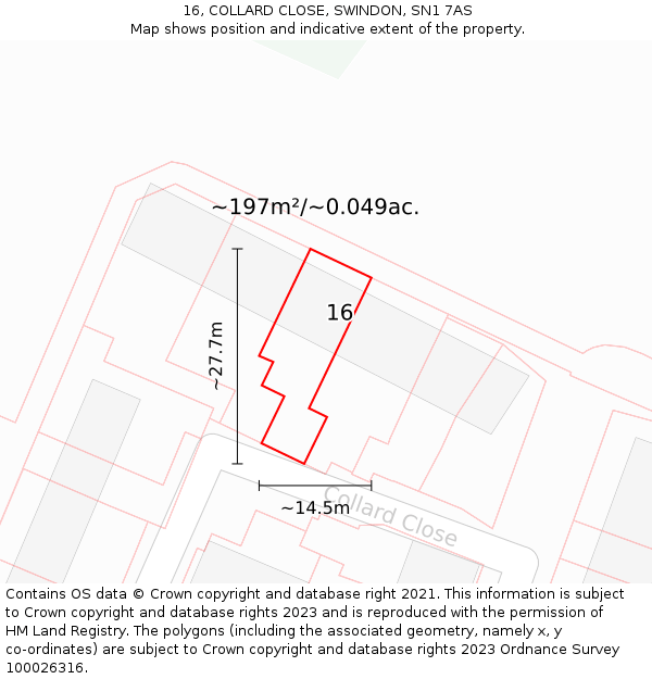 16, COLLARD CLOSE, SWINDON, SN1 7AS: Plot and title map