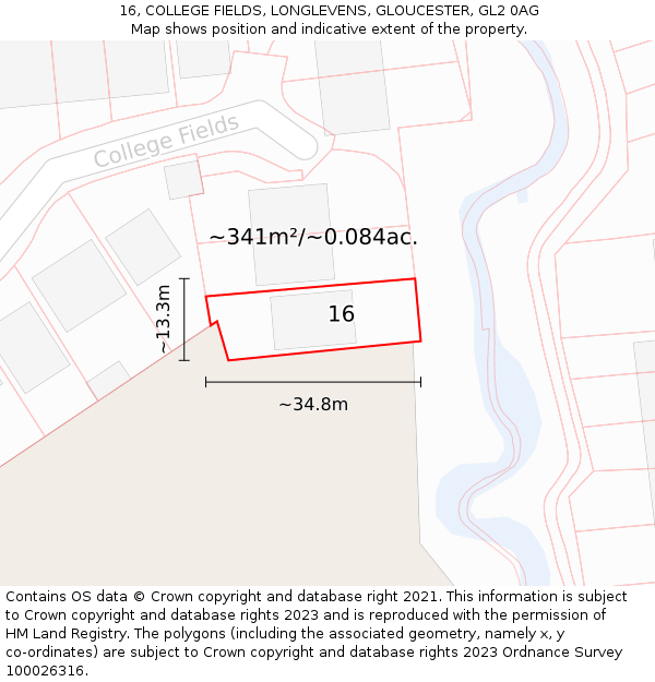 16, COLLEGE FIELDS, LONGLEVENS, GLOUCESTER, GL2 0AG: Plot and title map