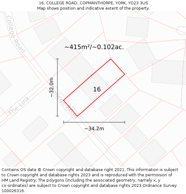 16, COLLEGE ROAD, COPMANTHORPE, YORK, YO23 3US: Plot and title map