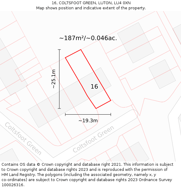 16, COLTSFOOT GREEN, LUTON, LU4 0XN: Plot and title map