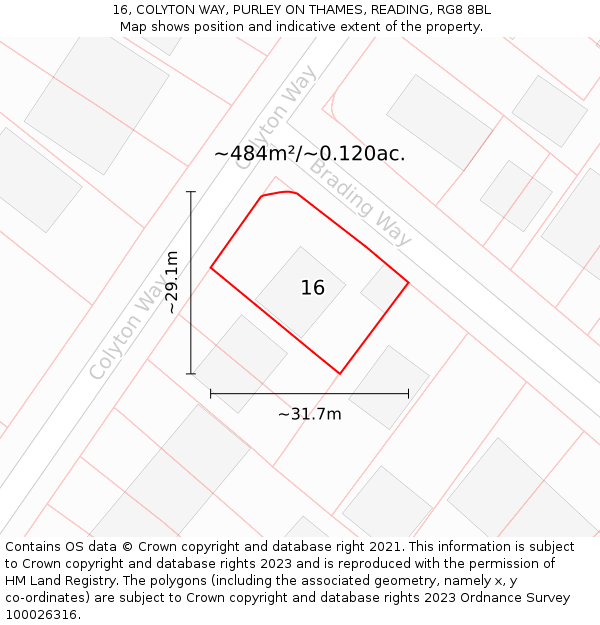 16, COLYTON WAY, PURLEY ON THAMES, READING, RG8 8BL: Plot and title map