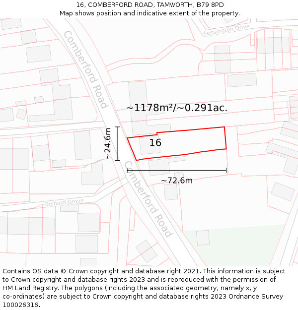 16, COMBERFORD ROAD, TAMWORTH, B79 8PD: Plot and title map