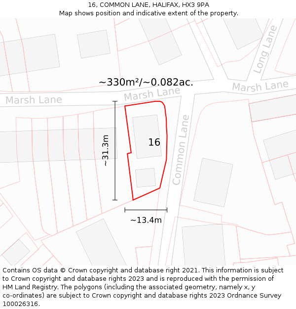 16, COMMON LANE, HALIFAX, HX3 9PA: Plot and title map