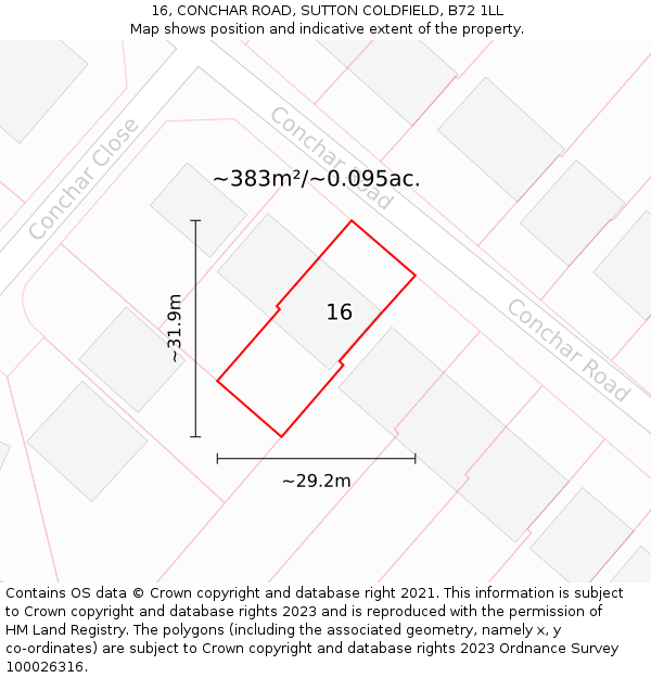 16, CONCHAR ROAD, SUTTON COLDFIELD, B72 1LL: Plot and title map