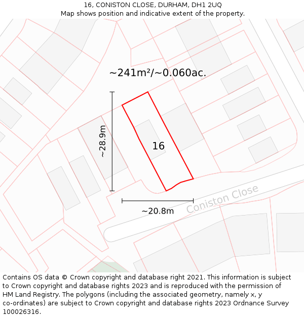 16, CONISTON CLOSE, DURHAM, DH1 2UQ: Plot and title map