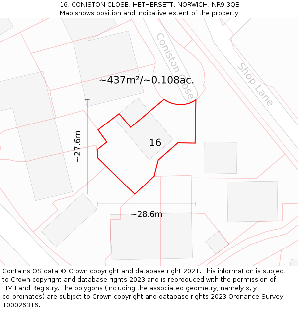 16, CONISTON CLOSE, HETHERSETT, NORWICH, NR9 3QB: Plot and title map