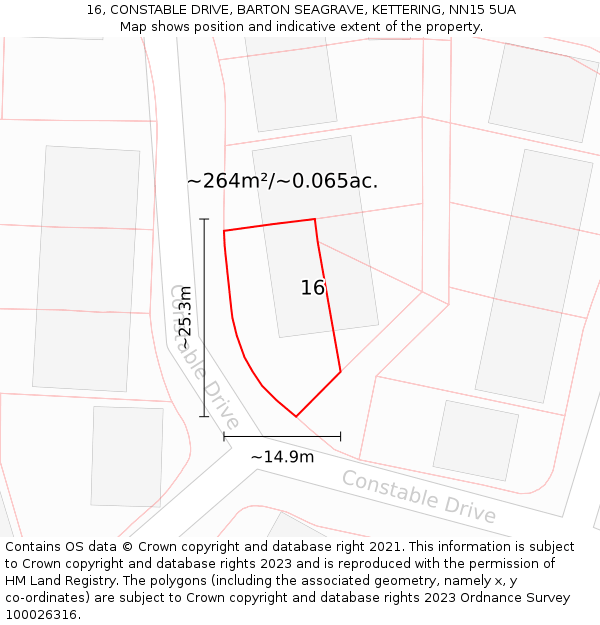 16, CONSTABLE DRIVE, BARTON SEAGRAVE, KETTERING, NN15 5UA: Plot and title map