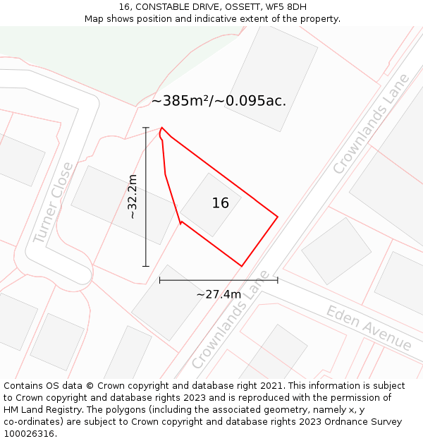 16, CONSTABLE DRIVE, OSSETT, WF5 8DH: Plot and title map