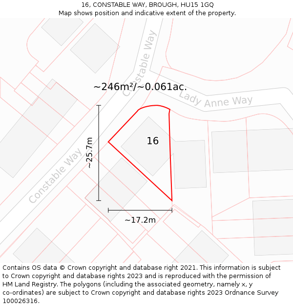 16, CONSTABLE WAY, BROUGH, HU15 1GQ: Plot and title map