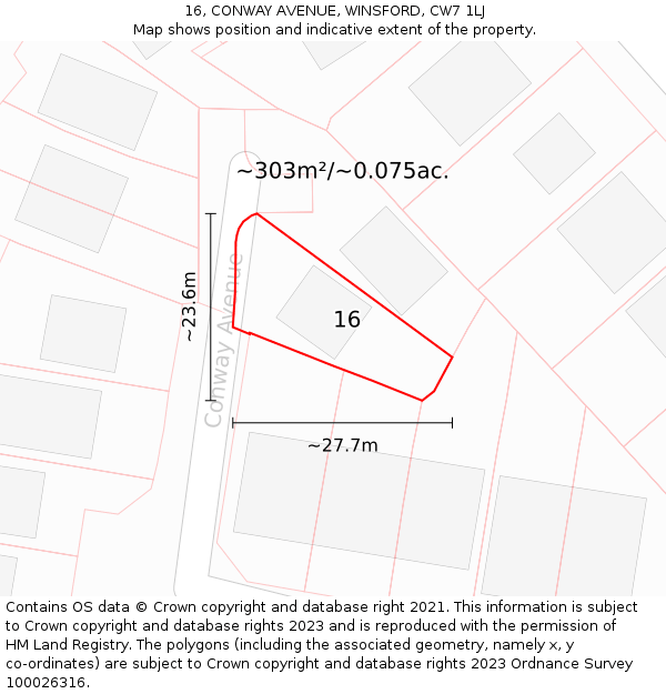 16, CONWAY AVENUE, WINSFORD, CW7 1LJ: Plot and title map