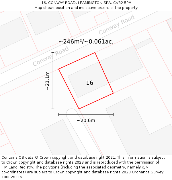 16, CONWAY ROAD, LEAMINGTON SPA, CV32 5PA: Plot and title map