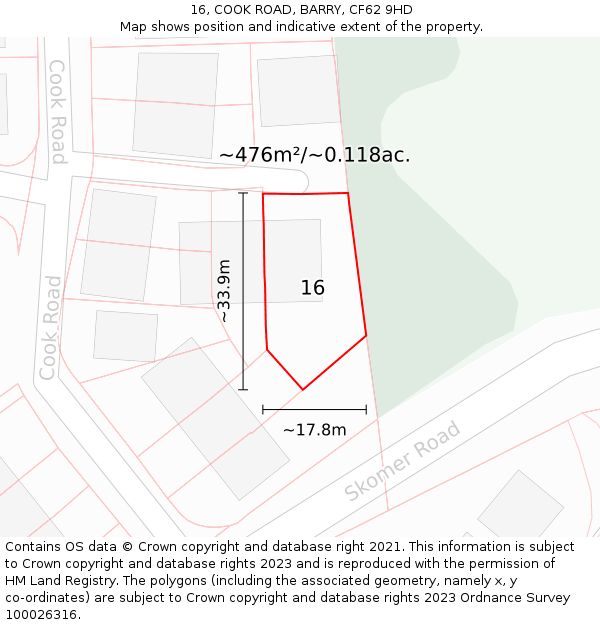 16, COOK ROAD, BARRY, CF62 9HD: Plot and title map