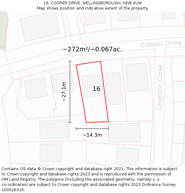 16, COOPER DRIVE, WELLINGBOROUGH, NN8 4UW: Plot and title map