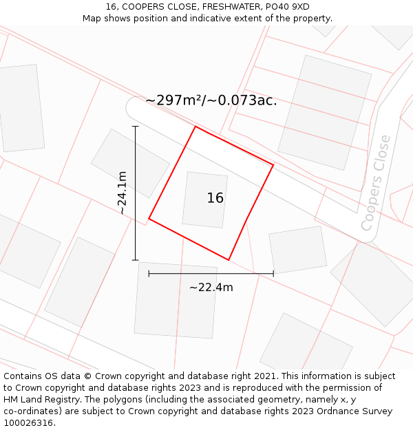 16, COOPERS CLOSE, FRESHWATER, PO40 9XD: Plot and title map