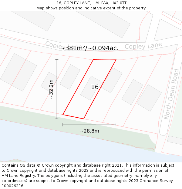 16, COPLEY LANE, HALIFAX, HX3 0TT: Plot and title map